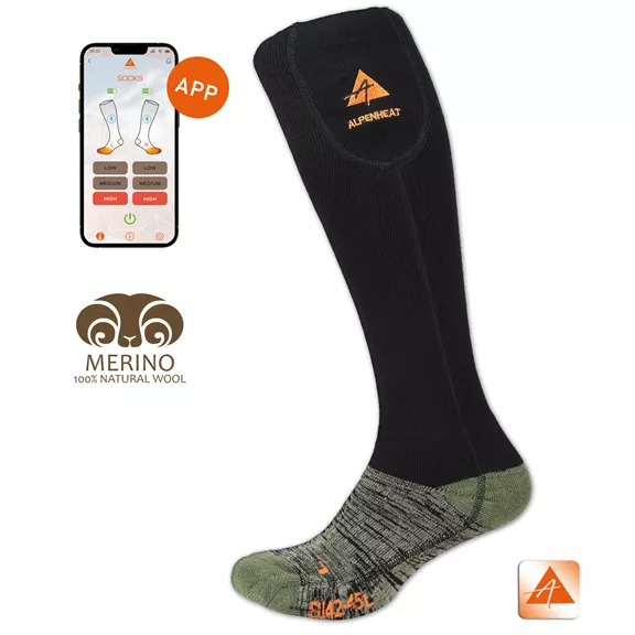 Alpenheat FireWoolSocks fűthető zokni, schwarz-grün, L (42-45)