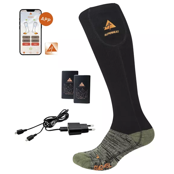 Alpenheat FireWoolSocks fűthető zokni, schwarz-grün, XL (46-48)