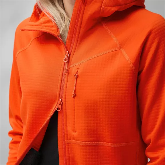 Fjällräven Abisko Grid kapucnis női fleece, Flame Orange, L