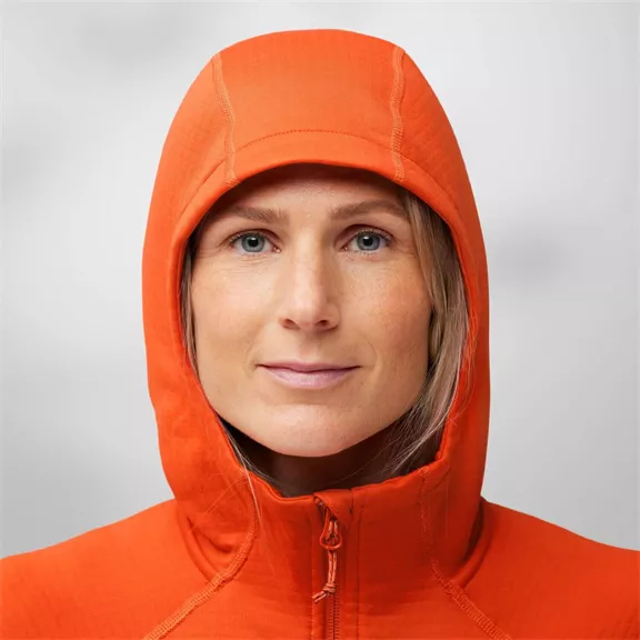 Fjällräven Abisko Grid kapucnis női fleece, Flame Orange, M