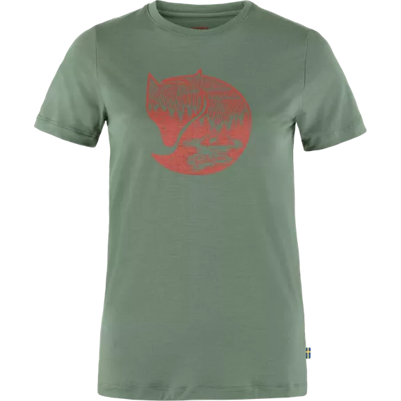 Fjällräven Abisko Wool Fox női póló, Patina Green-Terracotta Brown, XS