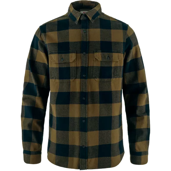 Fjällräven Övik Heavy Flannel hosszú ujjú férfi ing, Wood Brown-Dark Navy, S