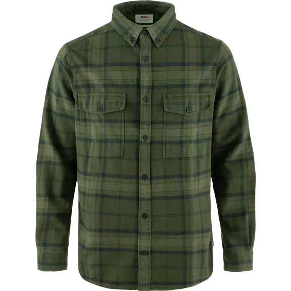 Fjällräven Övik Twill hosszú ujjú férfi ing, Deep Forest-Green, S