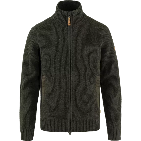 Fjällräven Övik Zip kötött férfi kardigán, Dark Olive, M