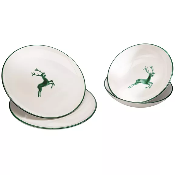 Kerámia tányérok két főnek, zöld szarvassal
