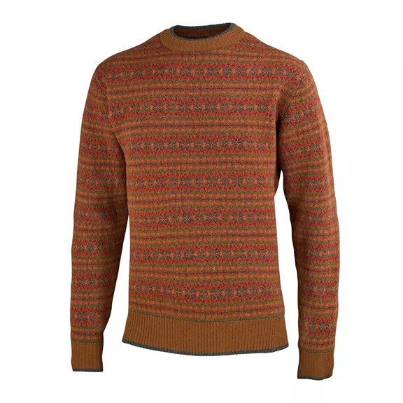 Laksen Jacquard férfi pulóver, camel-olive-wine red-burnt orange, M