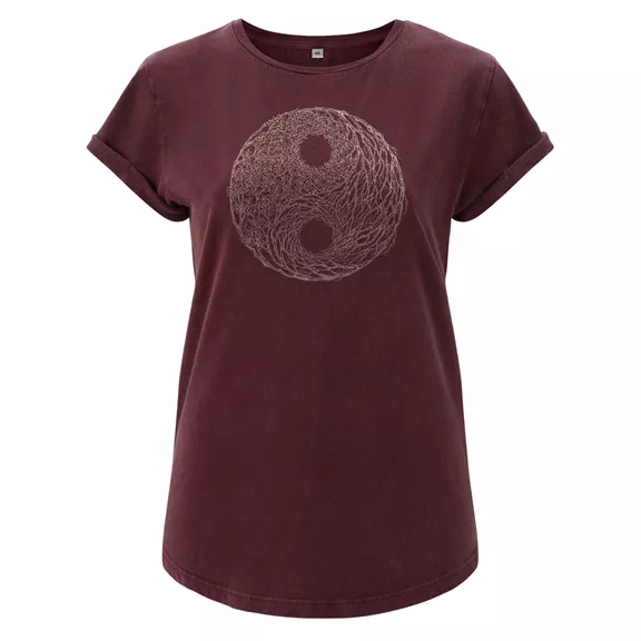 Life-Tree YinYang női póló, stone washed red, XL.