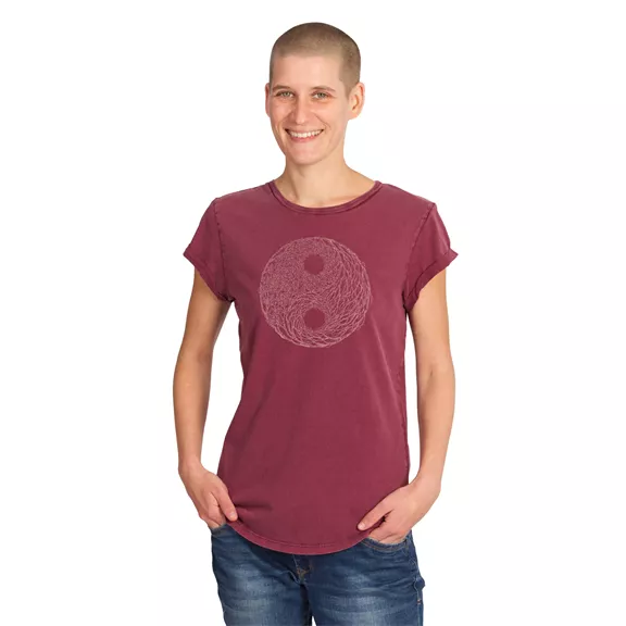 Life-Tree YinYang női póló, stone washed red, XL.