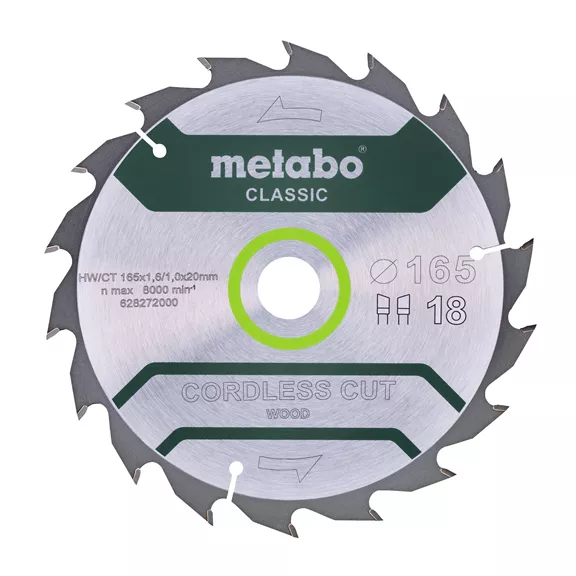 METABO Fűrészlap "cordless cut wood - classic", 165x20 Z18 WZ 20°