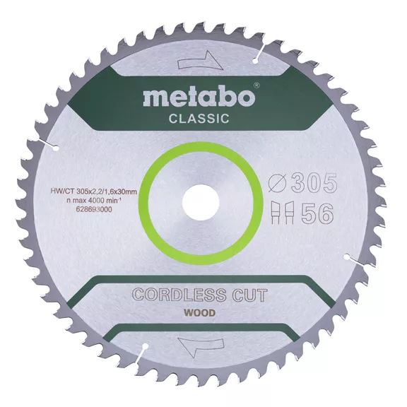 METABO Körűrészlap "cordless cut wood - classic", 305x30 Z56 WZ 5°
