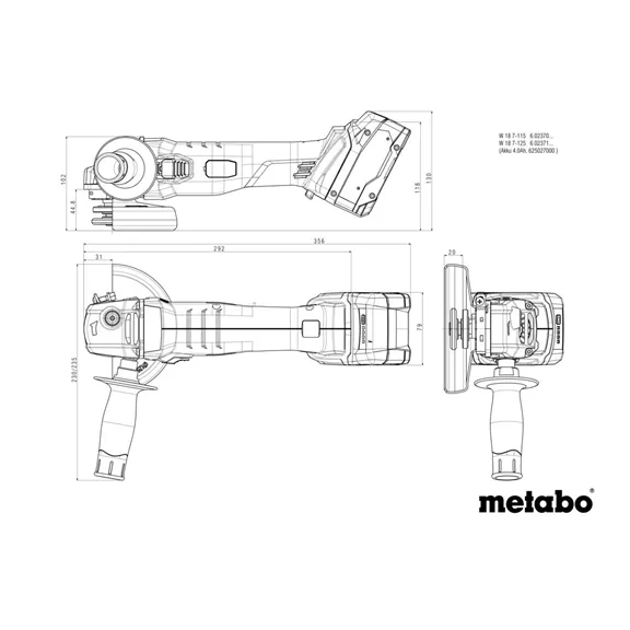 METABO W 18 7-125 Akku-Sarokcsiszoló (body)