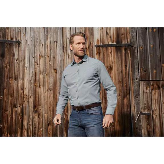 OS-Trachten Slim Fit hosszú ujjú ing, sötétzöld, 45/46