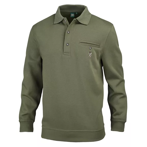 OS-Trachten férfi galléros pulóver, olajzöld, S.