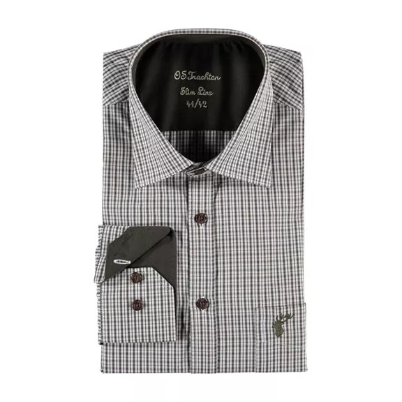 OS-Trachten hosszú ujjú férfi ing, Slim Fit, sötétzöld, 35/36