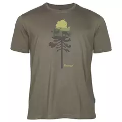 Pinewood Finnveden Recycled Outdoor férfi póló, Olive melange pine tree, L