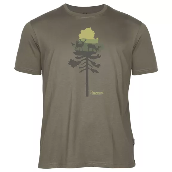 Pinewood Finnveden Recycled Outdoor férfi póló, Olive melange pine tree, S