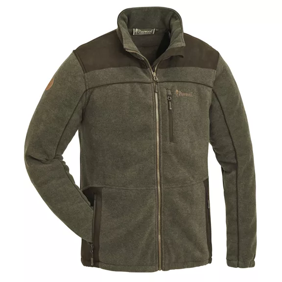 Pinewood Prestwick Exclusive Fleece Kabát, Olíva melanzs / Szarvasbarna, XXL Pinewood Prestwick Exclusive Fleece Kabát, Olíva melanzs / Szarvasbarna, XXL