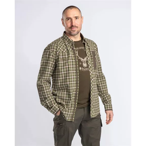 Pinewood Wolf hosszú ujjú férfi ing, PineGreen/Offwhite, L