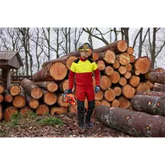 Profiforest Flex vágásbetétes deréknadrág, piros-neonsárga, 3XL + 7 cm.