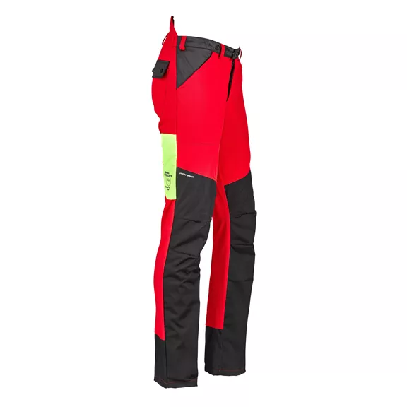 Profiforest Flex vágásbetétes deréknadrág, piros-neonsárga, 3XL + 7 cm.