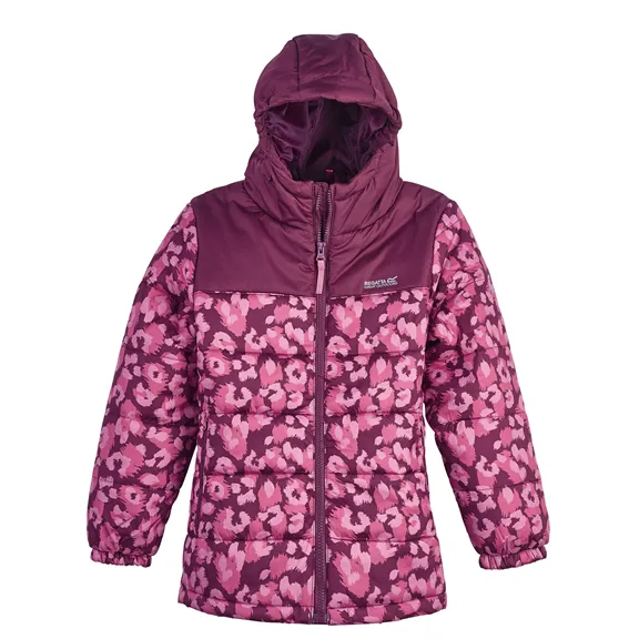 Regatta Lofthouse kapucnis, steppelt gyerek kabát, fig-violet leopard, 116.