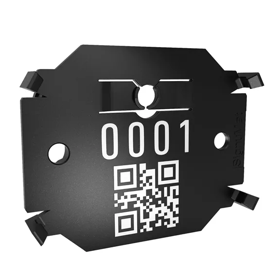 Signumat Arbo-Tag jelölőlapka, ACÉL, fekete +QR (Barcode Black), egyedi felirat, 800 db