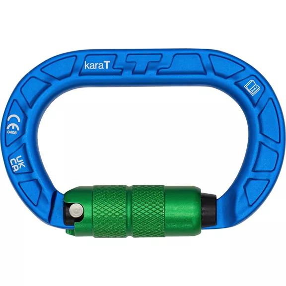 Teufelberger karaT Trilock karabiner, kék-zöld