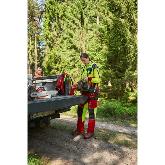 Timbermen Allround Lady női vágásvédelmi nadrág, rot-gelb, L + 5 cm.