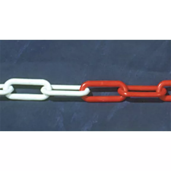 Útlezáró műanyag lánc, piros/fehér 30 m, 6 mm