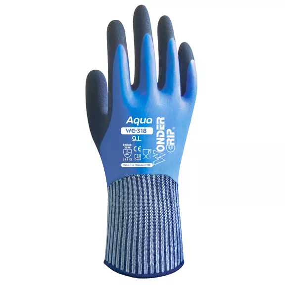 WonderGrip Aqua WG318 vízálló szerelő kesztyű, kék, 9